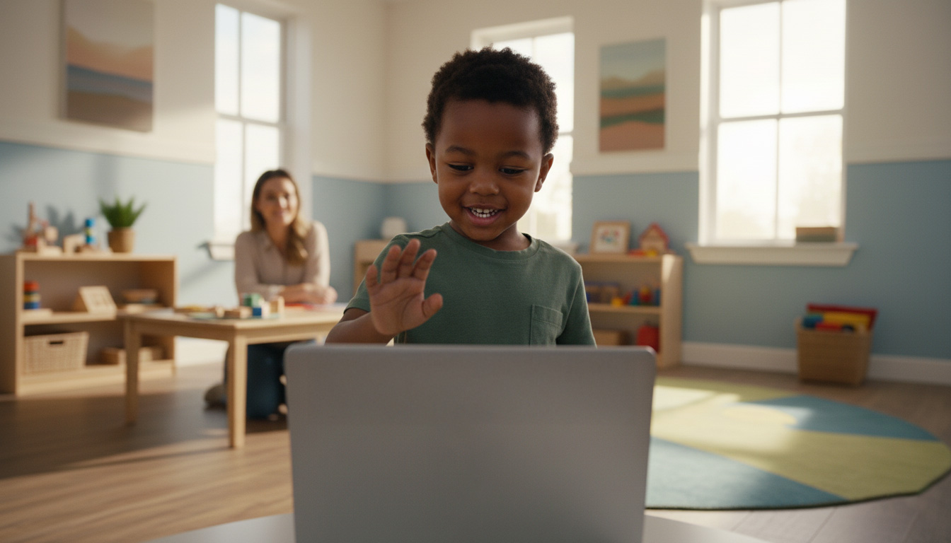 A child learning at a laptop using hand movement